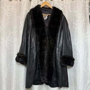 Marvin Richards Black Leather Jacket with Fur Trim